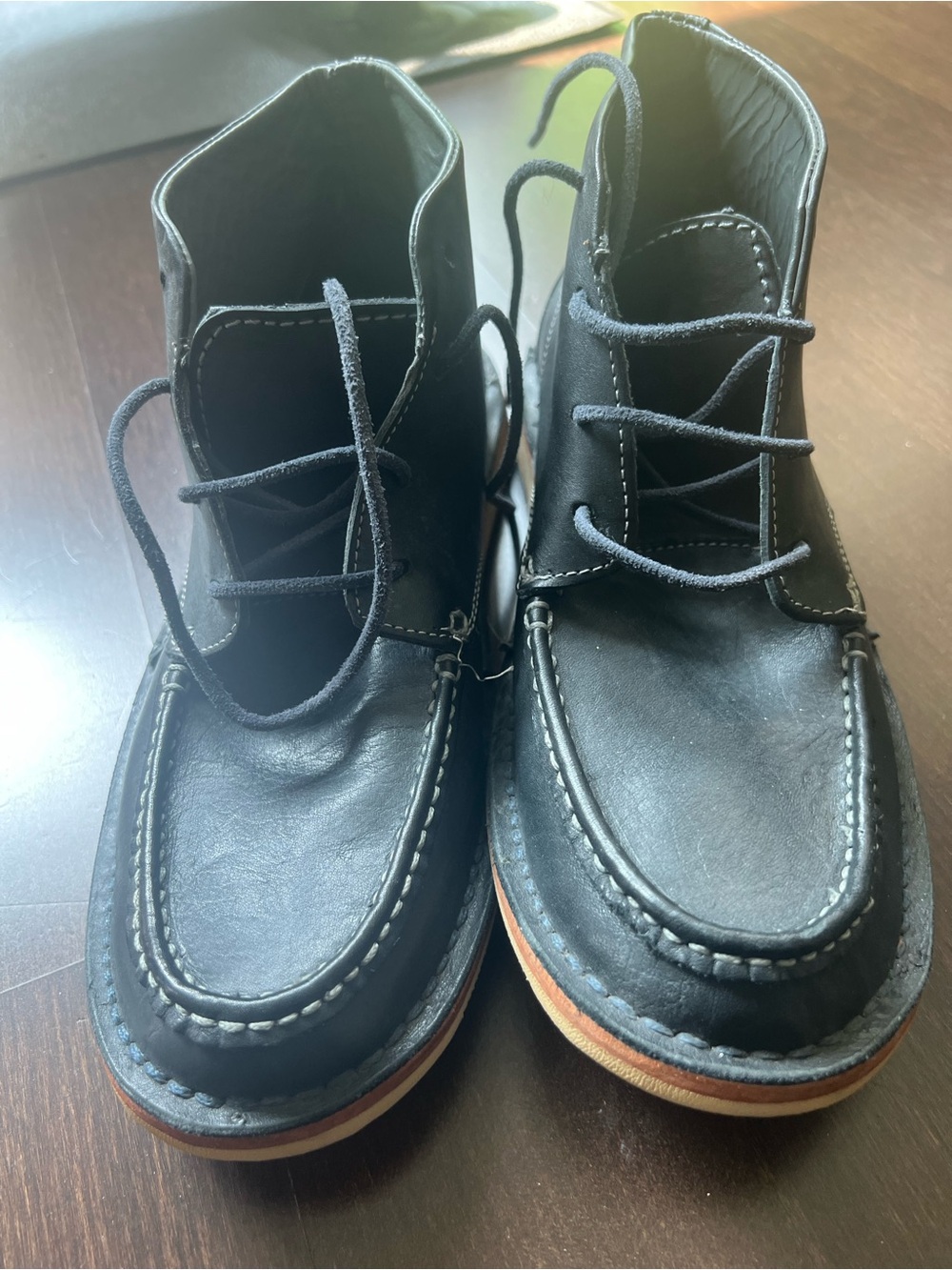 Men's Black Leather Moc Toe Lace-Up Boots